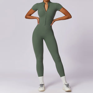 Short-Sleeve Zipper Yoga Jumpsuit