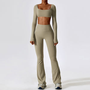 Laila Solid Quick Dry Square Neck Cropped Active Top & Pants Set