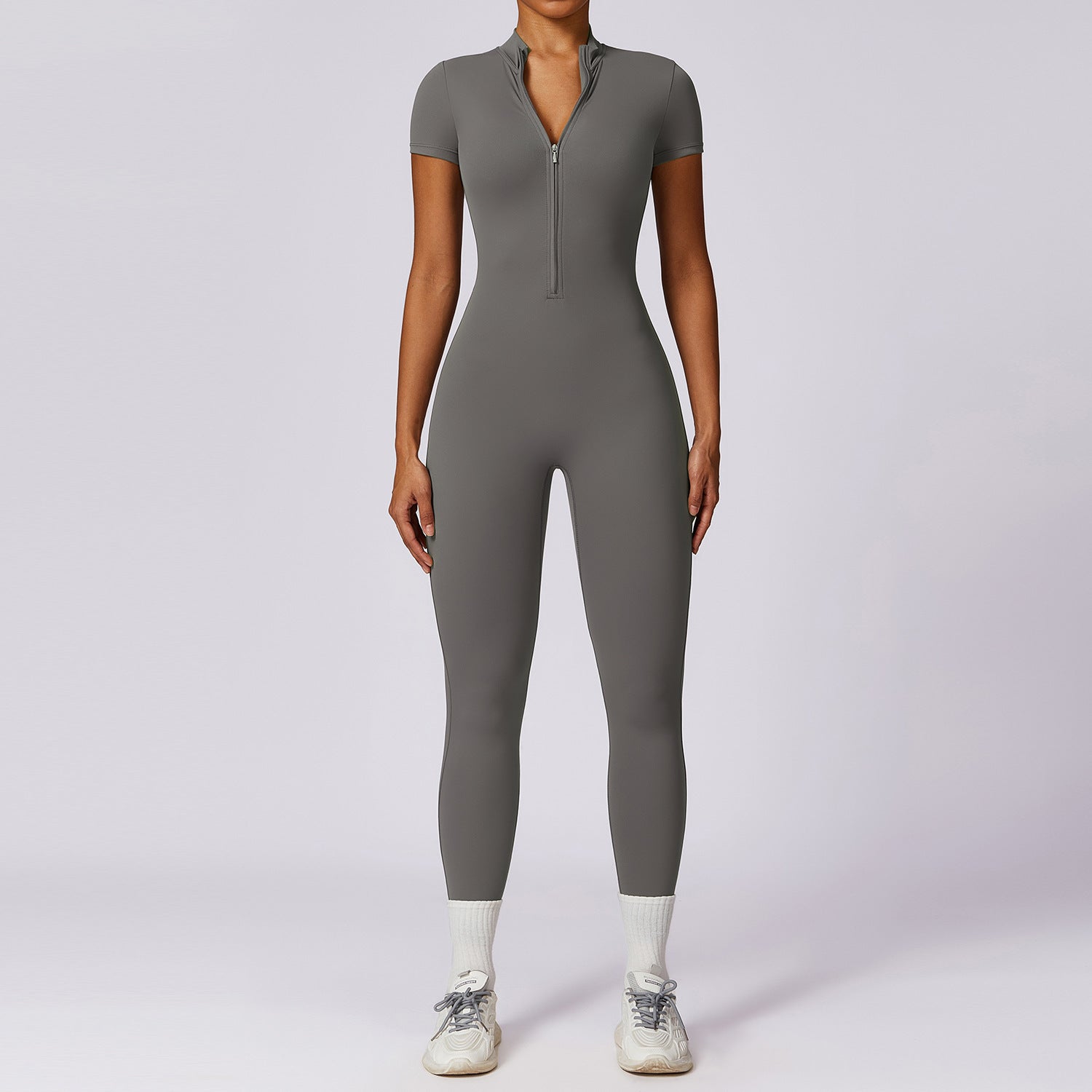 Short-Sleeve Zipper Yoga Jumpsuit