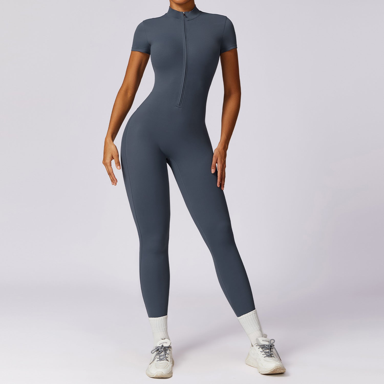 Short-Sleeve Zipper Yoga Jumpsuit