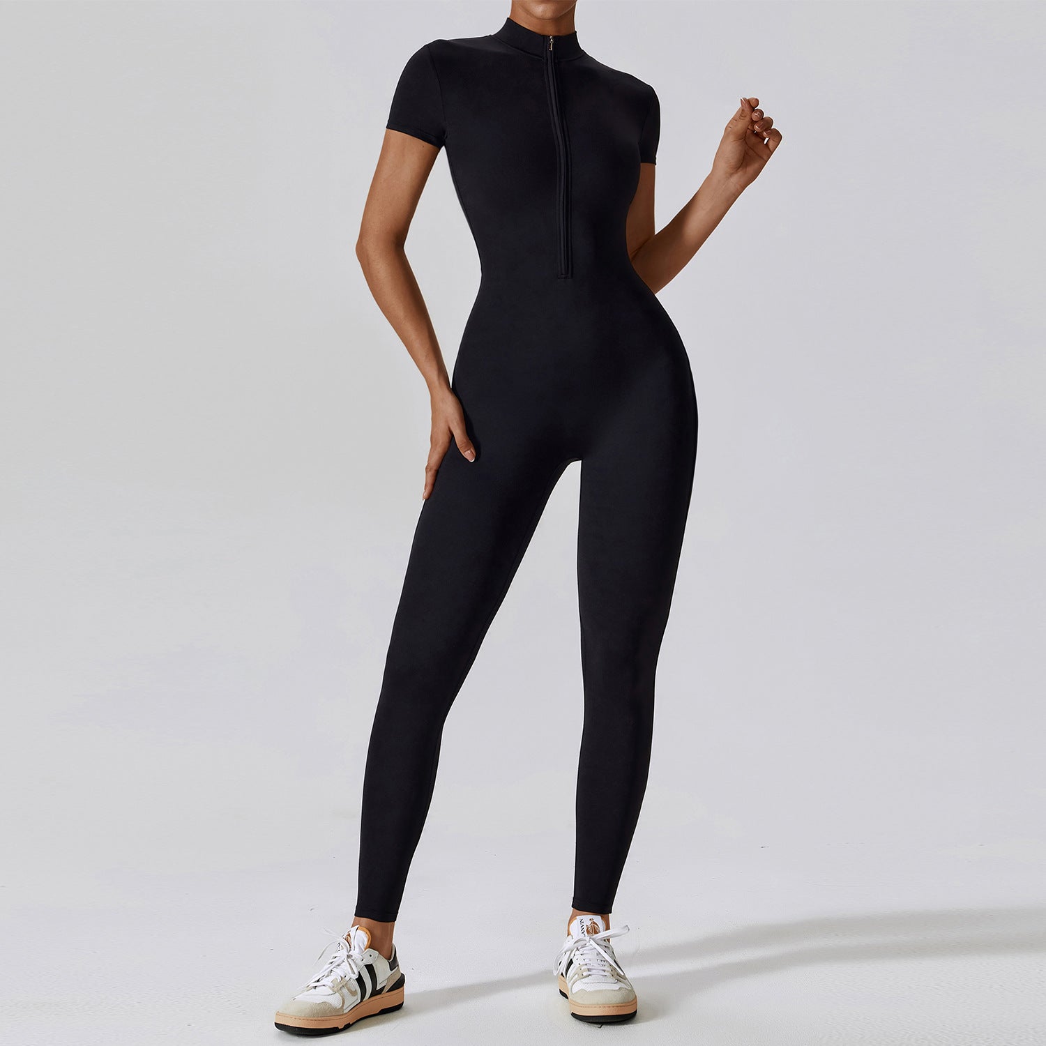 Short-Sleeve Zipper Yoga Jumpsuit