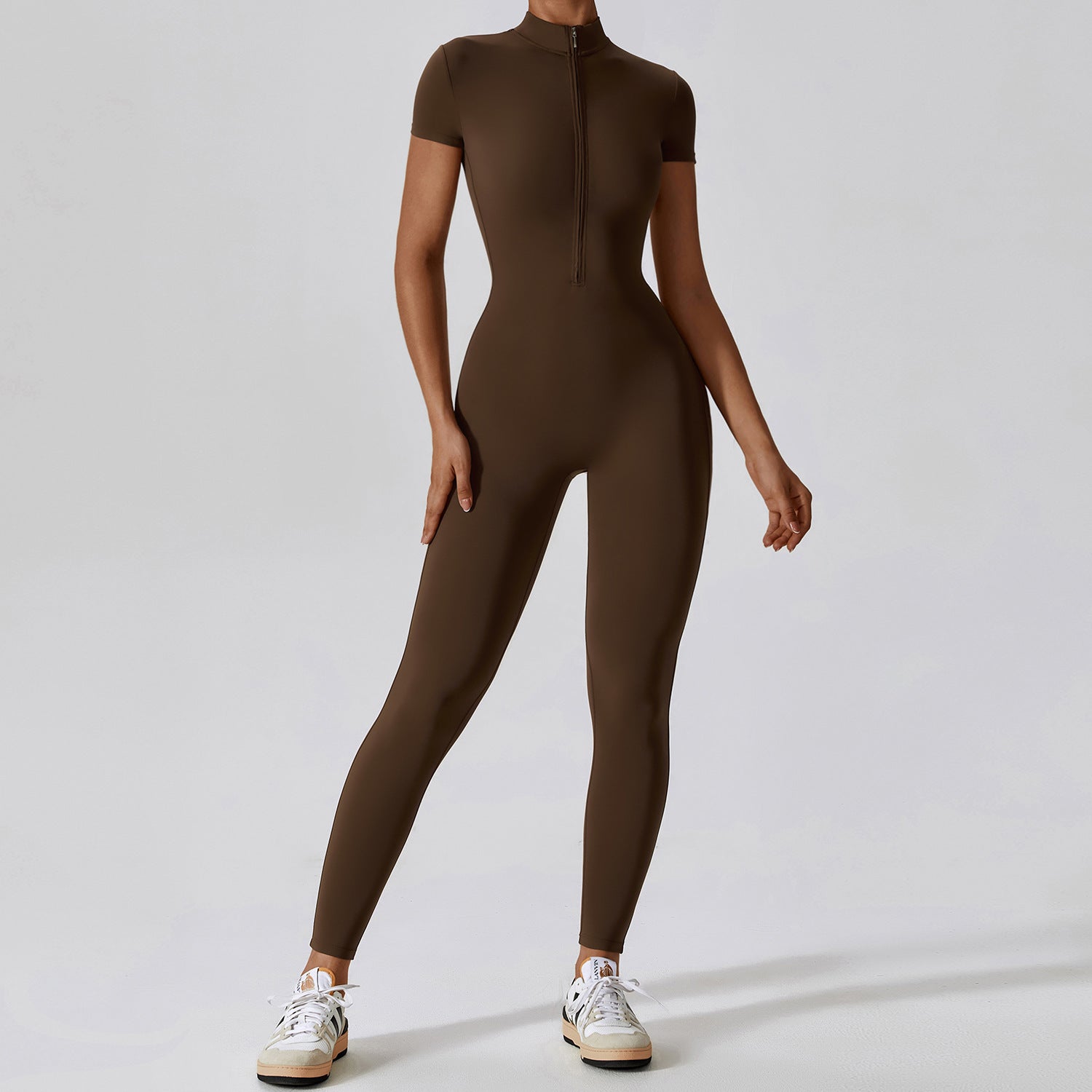 Short-Sleeve Zipper Yoga Jumpsuit