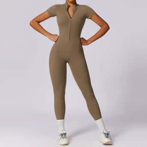 Short-Sleeve Zipper Yoga Jumpsuit