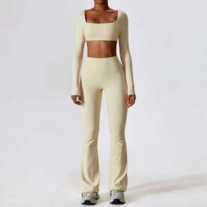 Laila Solid Quick Dry Square Neck Cropped Active Top & Pants Set