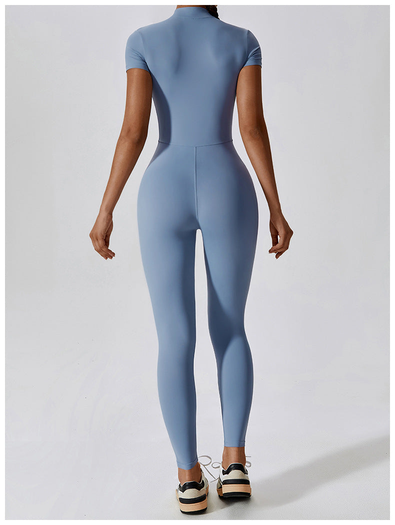 Short-Sleeve Zipper Yoga Jumpsuit