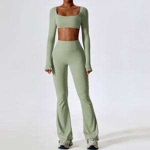 Laila Solid Quick Dry Square Neck Cropped Active Top & Pants Set