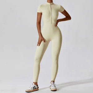 Short-Sleeve Zipper Yoga Jumpsuit