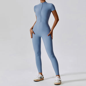 Short-Sleeve Zipper Yoga Jumpsuit