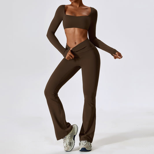 Laila Solid Quick Dry Square Neck Cropped Active Top & Pants Set